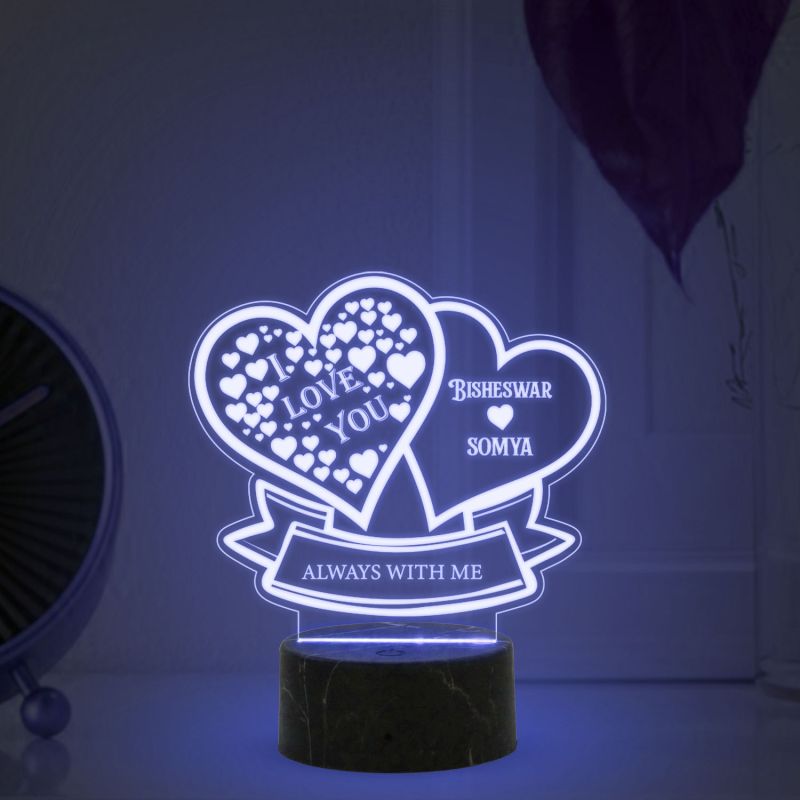 Personalized Couple Name I Love You heart Design Night Lamp with Multicolored Light Customized with Name Gift for Loveable Person